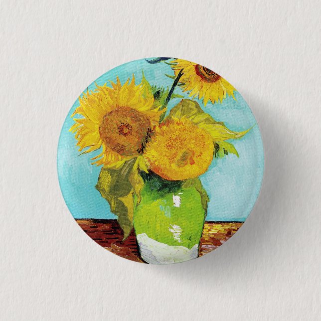 Badge Rond 2,50 Cm Vincent Van Gogh Trois tournesols dans un vase (Devant)