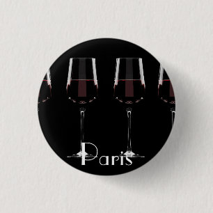 Badge Rond 2,50 Cm Vins avec vin rouge sur noir