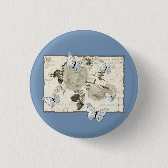 Badge Rond 2,50 Cm Vintage avec papillons (Devant)