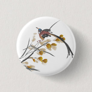 Badge Rond 2,50 Cm Vintage Feuilles d'automne Paradise Flycatcher Bir