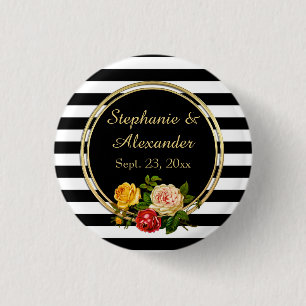 Badge Rond 2,50 Cm Vintage floral noir et blanc bande personnalisée