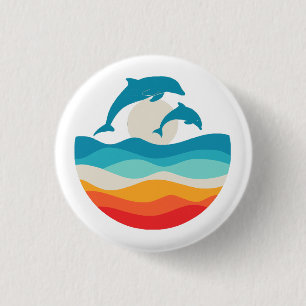 Badge Rond 2,50 Cm Vintage Rétro Été Plage Dauphin