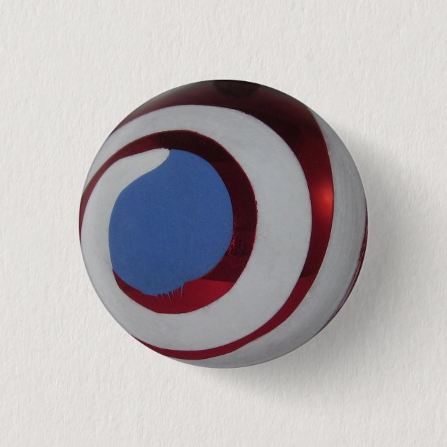 Badge Rond 2,50 Cm Vintage Rouge Blanc Bleu Verre de Noël Balle (Devant)