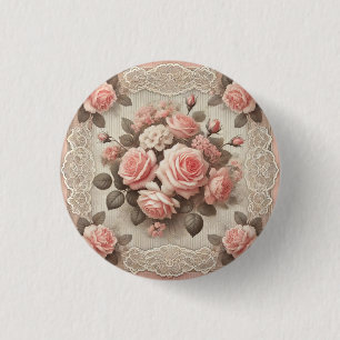 Badge Rond 2,50 Cm Vintage Shabby Chic Rose Rose Floral