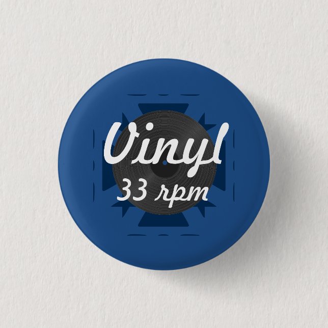 Badge Rond 2,50 Cm Vinyle 33 t/mn, bleu/blanc/gris (Devant)