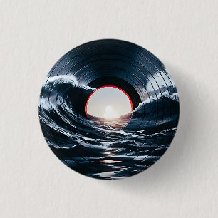 Badge Rond 2,50 Cm Vinyle Vintage Surf Wave Océan Musique Rétro