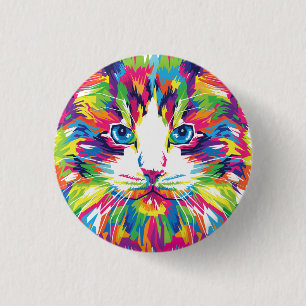 Badge Rond 2,50 Cm Visage de Chat Design Géométrique Prismatique-3245