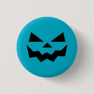Badge Rond 2,50 Cm Visage de citrouille souriant de citrouille Teal C