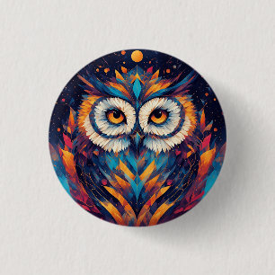 Badge Rond 2,50 Cm Visage de hibou géométrique coloré