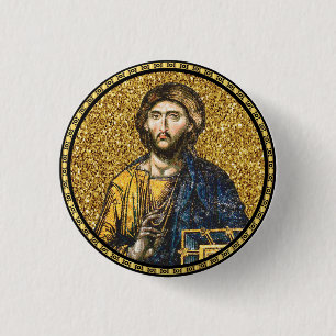 Badge Rond 2,50 Cm Visage de Jésus Christ Orthodoxe Haga Sophia Icône