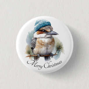 Badge Rond 2,50 Cm Vœux de Kookaburra d'hiver, personnalisé