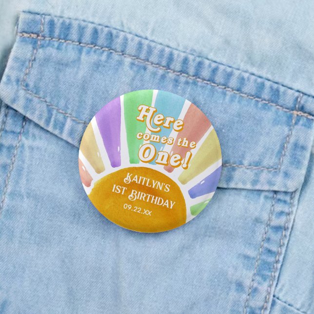Badge Rond 2,50 Cm Voici Celui-Là ! Retro Boho Sun 1er anniversaire (Créateur téléchargé)