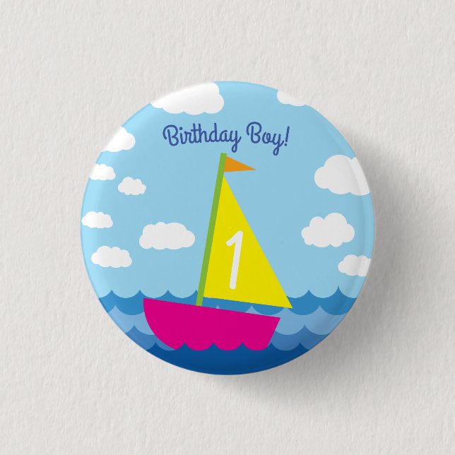 Badge Rond 2,50 Cm Voile Bateau Cute Enfants 1er anniversaire fête (Devant)