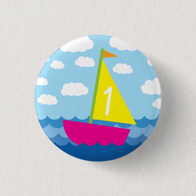 Badge Rond 2,50 Cm Voile nautique Bateau Cute Enfants 1er anniversair (Devant)