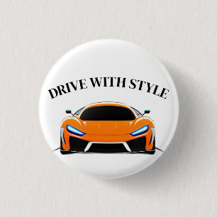 Badge Rond 2,50 Cm Voiture de sport dynamique avec Neon Glow