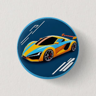 Badge Rond 2,50 Cm Voiture de sport jaune sur fond bleu