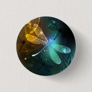 Badge Rond 2,50 Cm Vol de libellule verte lumineuse