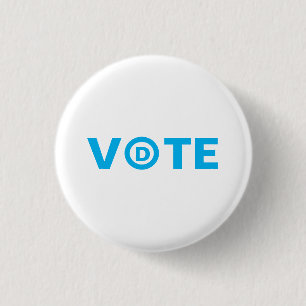 Badge Rond 2,50 Cm Vote avec le logo du parti démocrate en turquoise