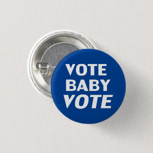 Badge Rond 2,50 Cm Vote baby vote typographie moderne bleue et blanch