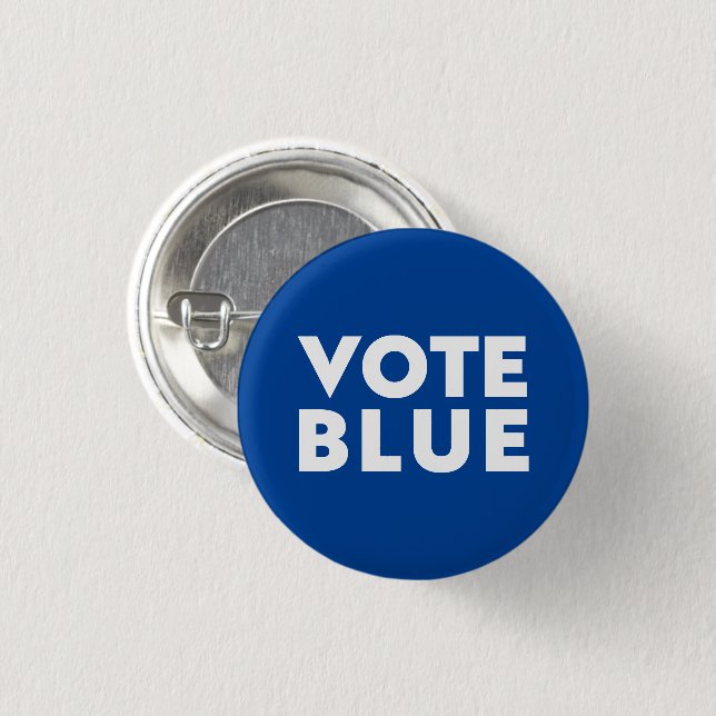 Badge Rond 2,50 Cm Vote Bleu, blanc, bouton épingle bleue (Devant & derrière)