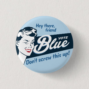 Badge Rond 2,50 Cm Vote bleu Rétro Arrondi
