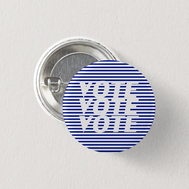Badge Rond 2,50 Cm "Vote vote" Bleu blanc rayures (Devant & derrière)