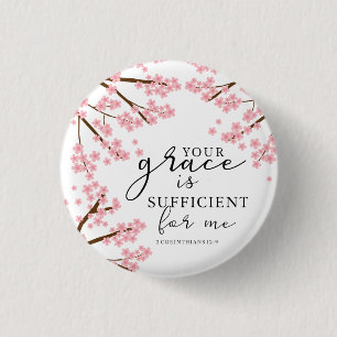 Badge Rond 2,50 Cm Votre grâce est Suffisante Bible Cherry Blossoms