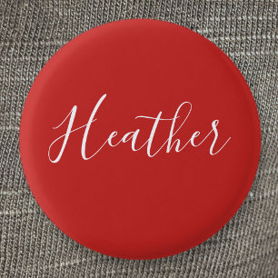 Badge Rond 2,50 Cm Votre script blanc personnalisé en rouge