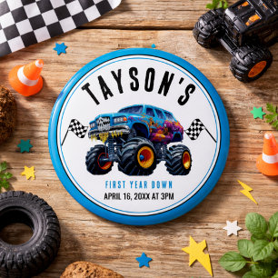 Badge Rond 2,50 Cm Vroom Zoom Monster Truck Boom   Fête de 1er Annive
