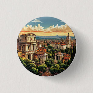 Badge Rond 2,50 Cm Vue panoramique de Rome sur la ville historique