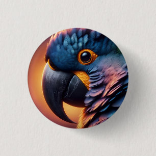 Badge Rond 2,50 Cm Vue vive : Portrait macro d'un perroquet coloré