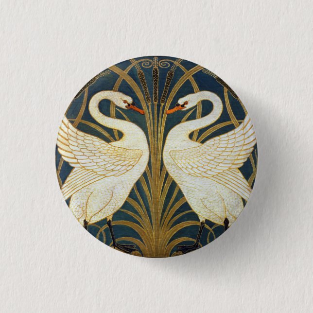 Badge Rond 2,50 Cm Walter Crane - Swan, Rush Et Iris Art Nouveau (Devant)