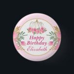 Badge Rond 2,50 Cm Watercolor Pink Pumkin Gold Joyy Birthday<br><div class="desc">Aquarelle rose Citrouille Parties scintillant or et design Foil avec graphismes arrière - plans rose clair par DigitalCurio sur Etsy</div>
