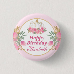 Badge Rond 2,50 Cm Watercolor Pink Pumkin Gold Joyy Birthday
