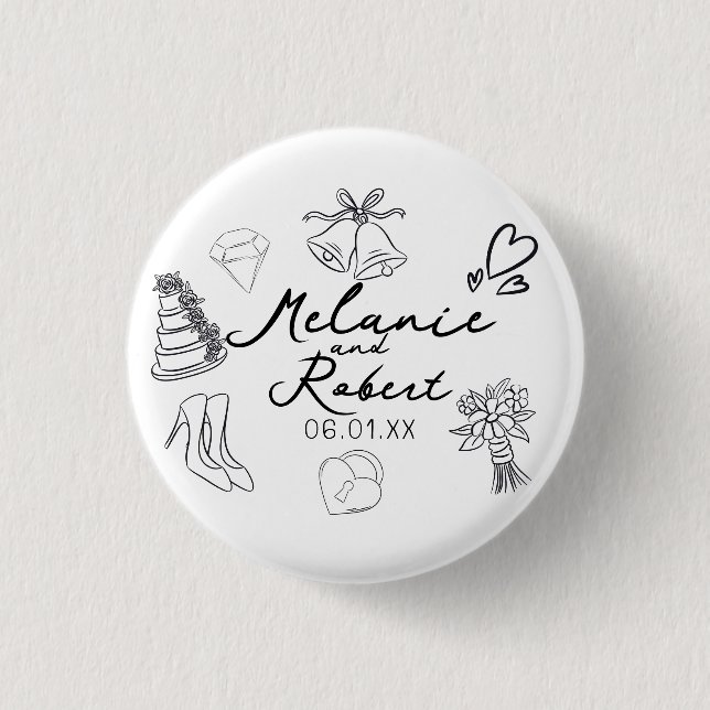 Badge Rond 2,50 Cm Wedding Doodle Save the Dates Wedding Anniversary  (Devant)