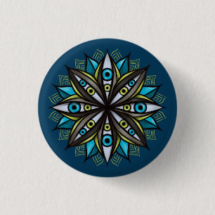 Badge Rond 2,50 Cm Weird Eyes Mandala Art - Trippy Flower Blue Green