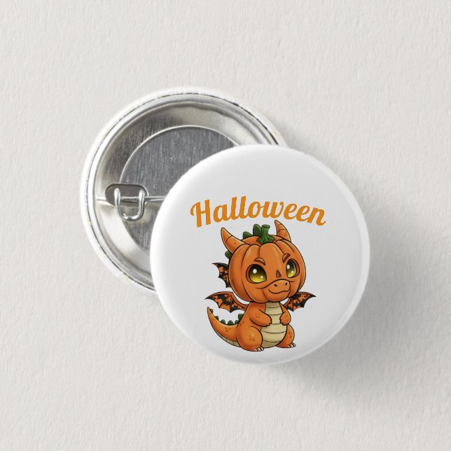 Badge Rond 2,50 Cm Whimsical Baby Dragon Pumpkin Halloween Button (Devant & derrière)