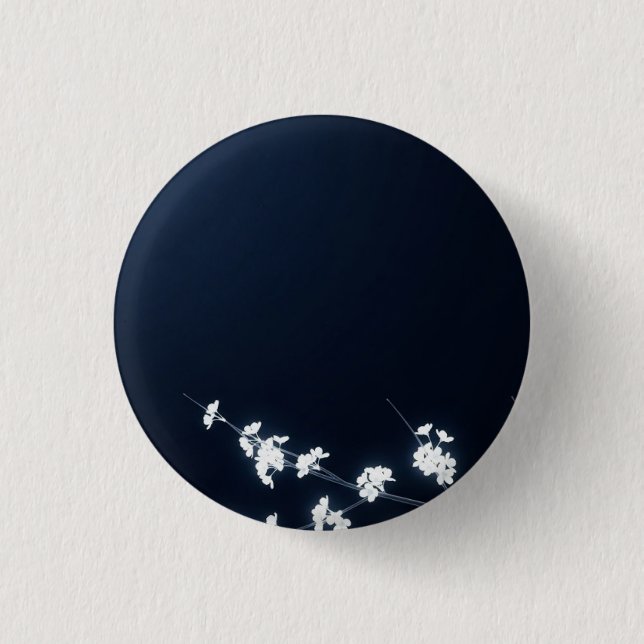 Badge Rond 2,50 Cm White Cherry Blossom Navy Background (Devant)