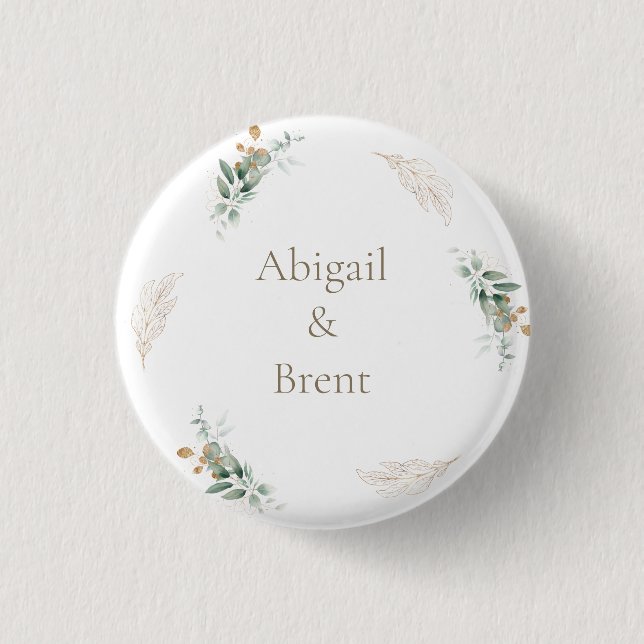 Badge Rond 2,50 Cm White & Gold Personalized Foliage Wedding (Devant)