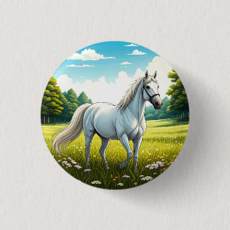 Badge Rond 2,50 Cm White horse standing in a field of grass
