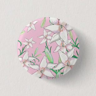 Badge Rond 2,50 Cm White Lillies on Pink Background Illustration