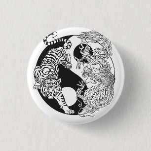 Badge Rond 2,50 Cm White tiger versus green dragon in the yin yang