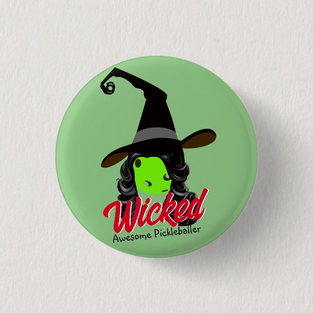 Badge Rond 2,50 Cm Wicked Awesome Green Pickleball sorcière Halloween (Devant)