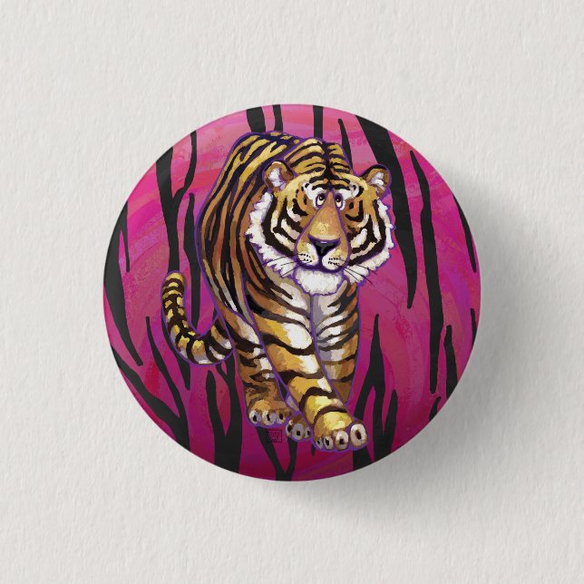 Badge Rond 2,50 Cm Wild Me Tiger noir et rose (Devant)