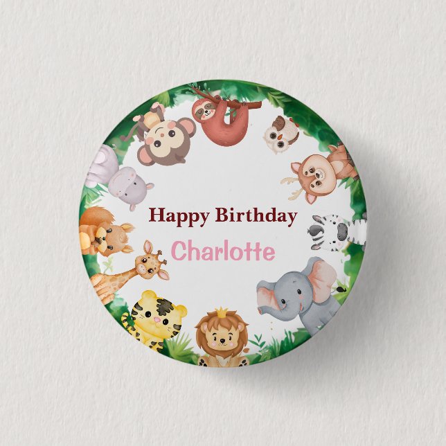 Badge Rond 2,50 Cm Wild One Cute Animaux zoo fête d'anniversaire (Devant)