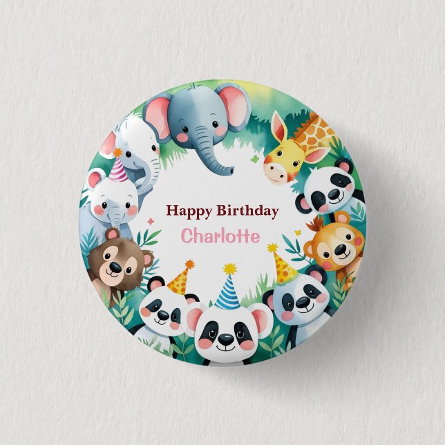 Badge Rond 2,50 Cm Wild One mignonne Jungle Animaux Enfants Anniversa (Devant)