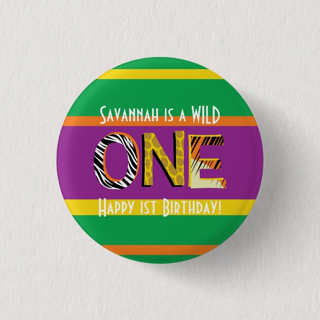 Badge Rond 2,50 Cm Wild One Safari 1ère fête d'anniversaire Enfants (Devant)