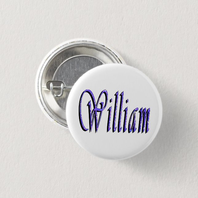 Badge Rond 2,50 Cm William Nom Dans Blue Sparkle, (Devant & derrière)