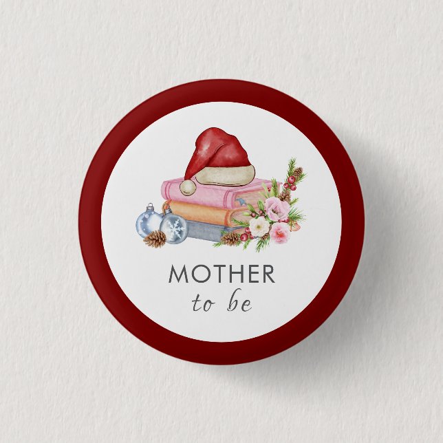 Badge Rond 2,50 Cm Winter Floral Books Mother To Be Baby Shower  (Devant)