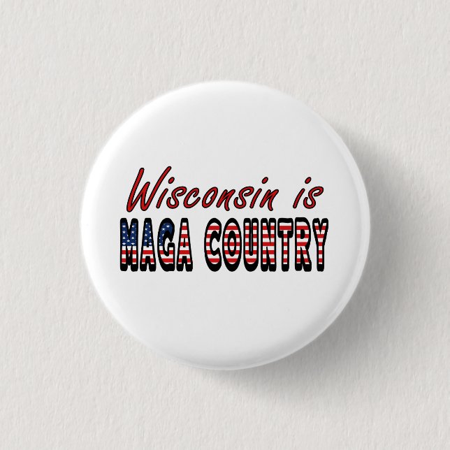 Badge Rond 2,50 Cm Wisconsin est MAGA Country Pro Trump USA Flag 2024 (Devant)